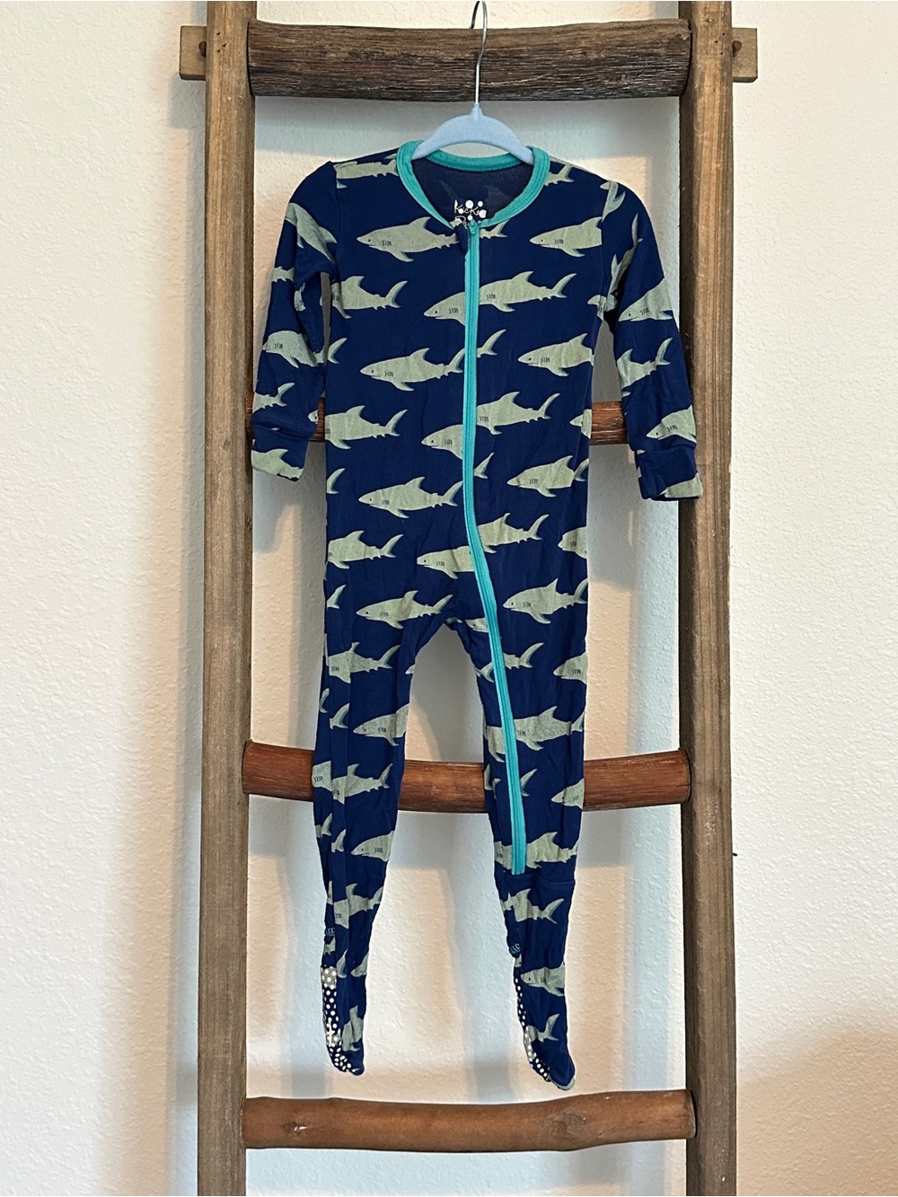 Kickee Pants Bamboo Navy and Shark Footed One-Piece Pajama Sleeper 12-18M